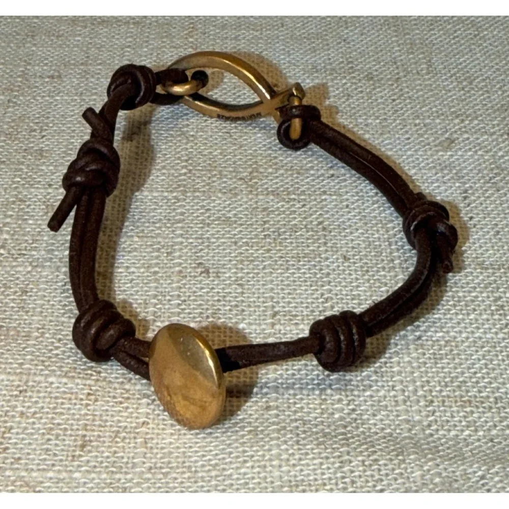James Avery Bronze Ichthus Fish Brown Leather Knotted Cord Bracelet 8